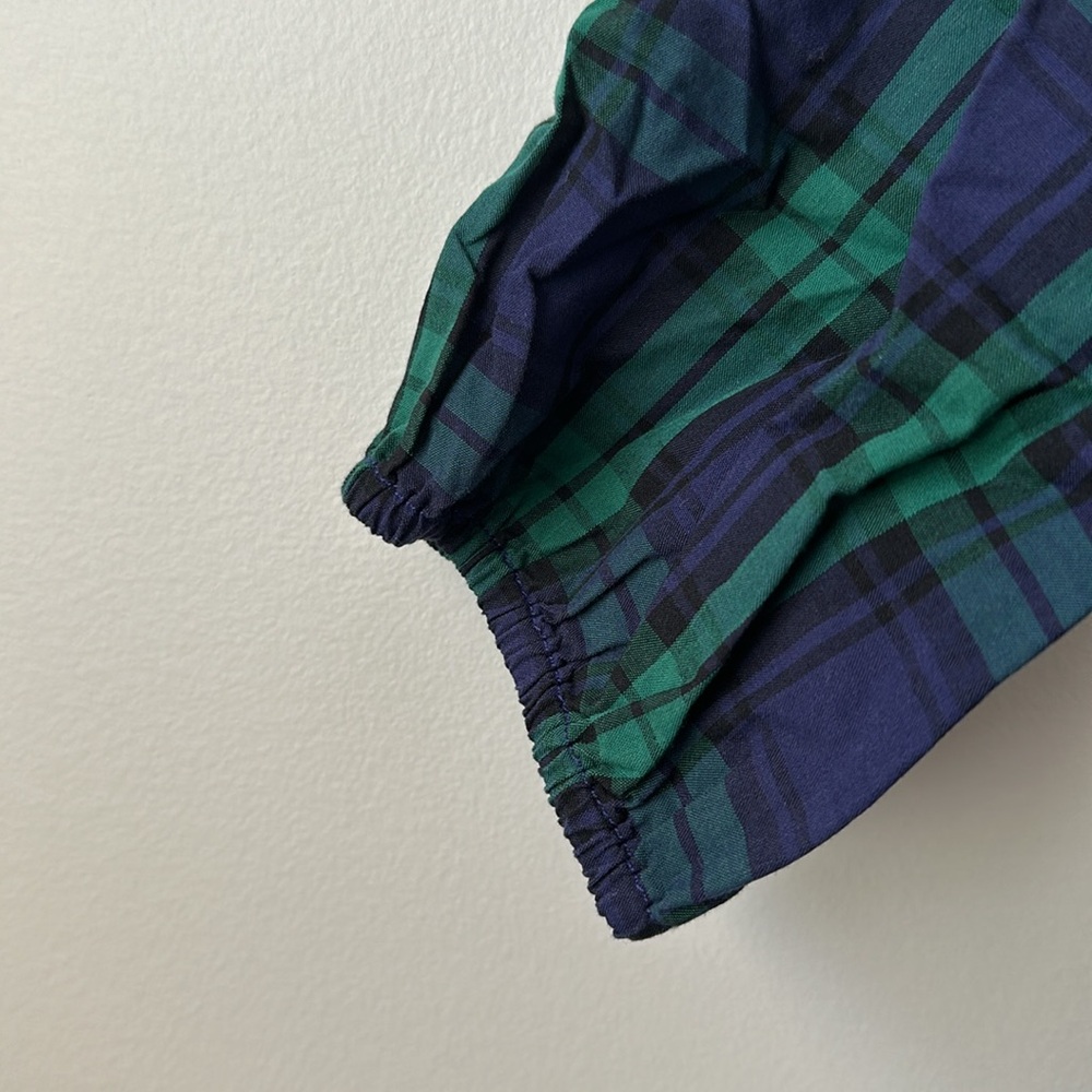 Crewcuts by J Crew Long Sleeved blue green tartan ruffle collar smocked dress 5 - Picture 4 of 7